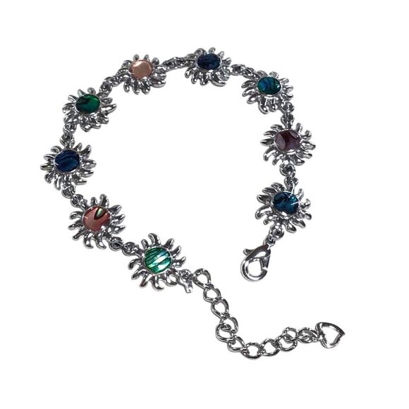 Sunburst Silver Tone Charm Bracelet With Multicolor Gemstones - Picture 1 of 2